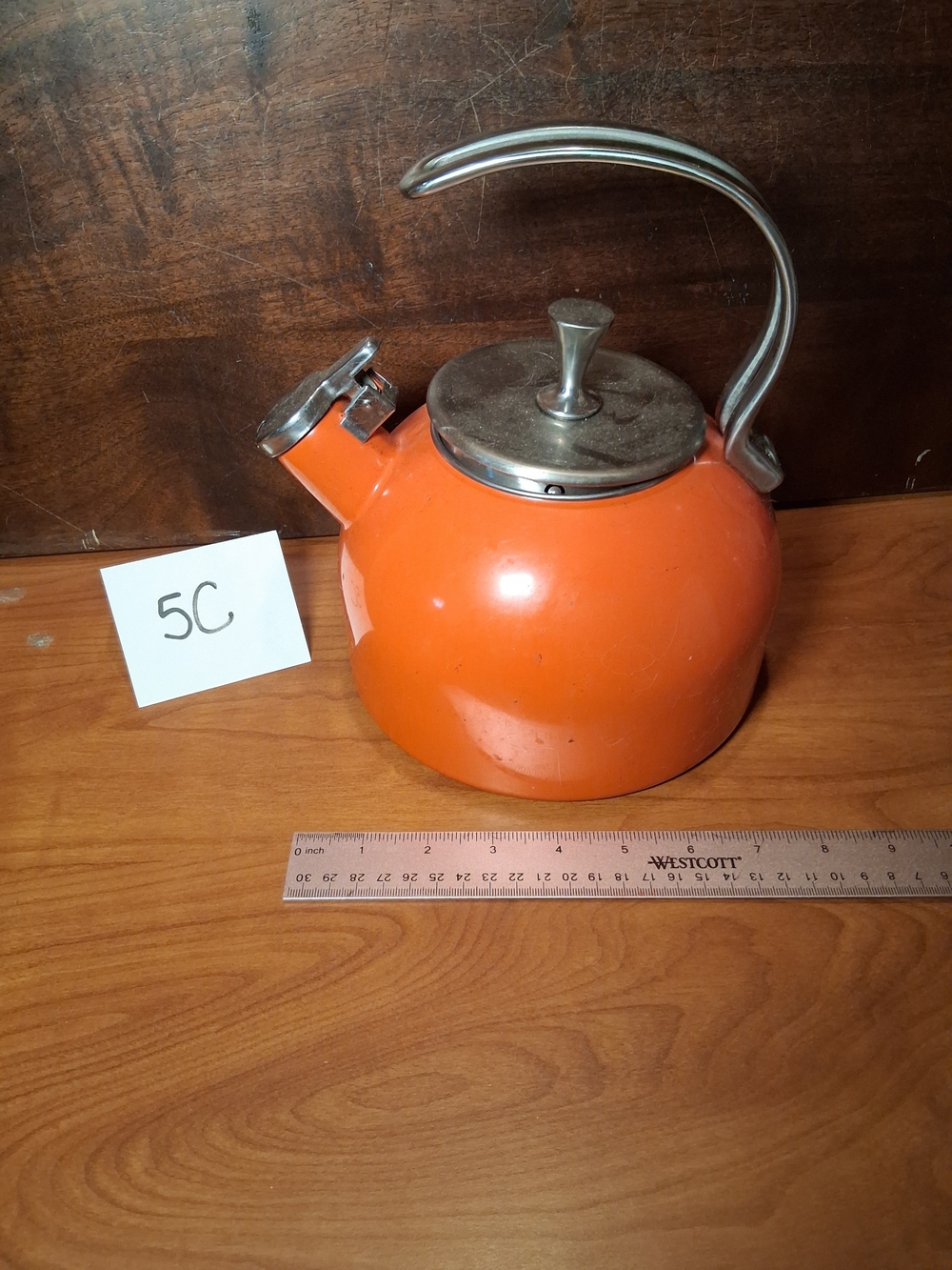 kate spade Orange Enamel Whistling Tea Kettle with Stainless Accents